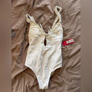 White Ruffled One-Piece Swimsuit XS
